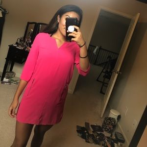 Pink casual dress. Good for work as well.